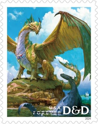 El Servicio Postal de EE. UU. revela estampillas adicionales para 2024 - Estampilla  de Calabozos y Dragones - Crédito de la imagen: Servicio Postal de EE. UU.