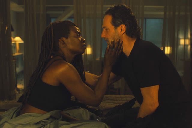 <p>Gene Page/AMC</p> Danai Gurira and Andrew Lincoln on 'The Walking Dead: The Ones Who Live'