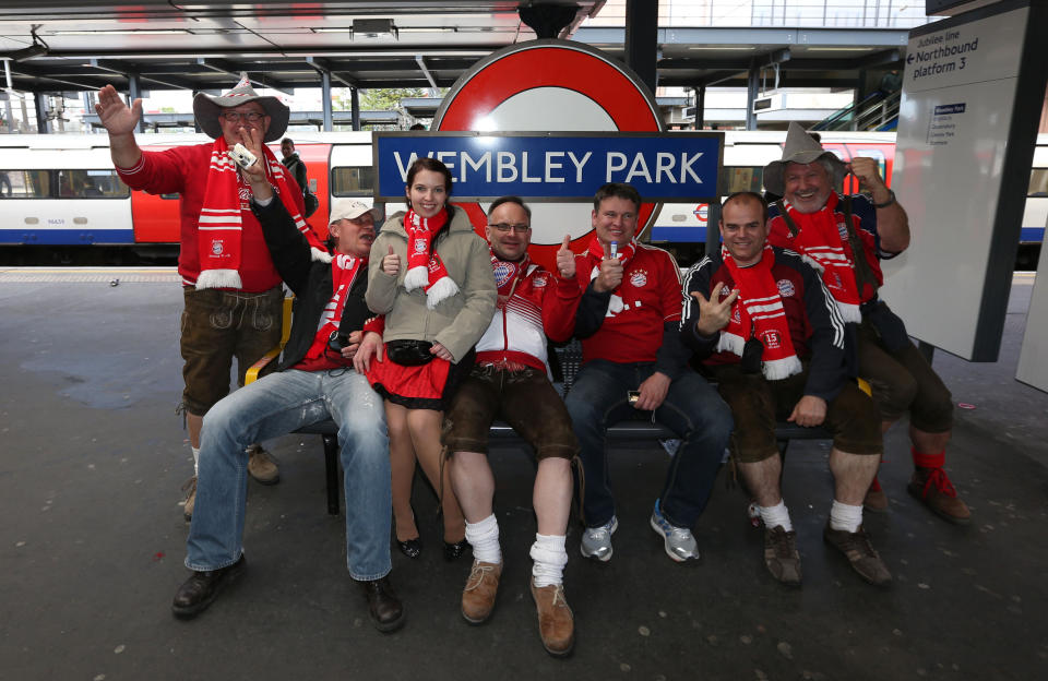 Bayern Munich's fans at Wembley Park tube station before the Champions League Final at Wembley, London.