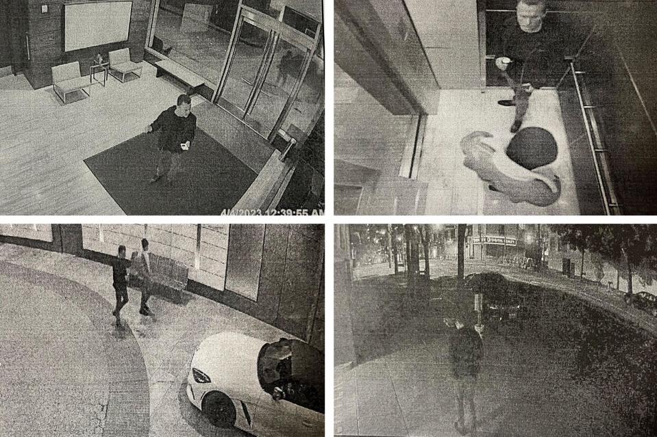 <br>Security­ camera footage from the morning of Lee’s death shows him entering an apartment building and later getting into an elevator with Nima Momeni; then Lee and Momeni walking together, and then it captures Lee alone after getting out of a car with Momeni.