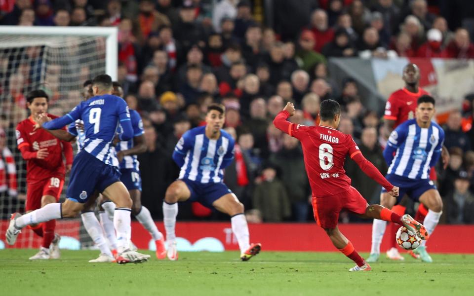 Liverpool's Thiago Alcantara scores their first goal - Action Images via Reuters/Molly Darlington