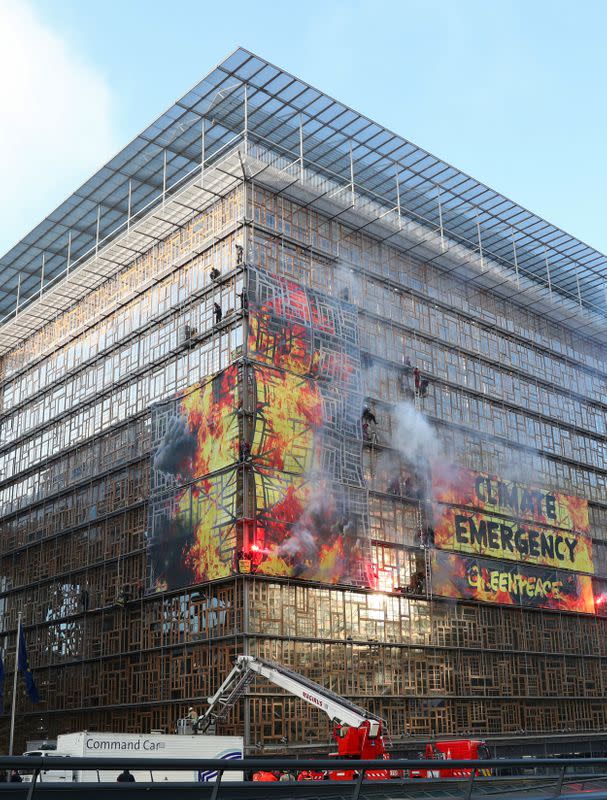 Greenpeace protests outside the EU Council headquarters in Brussels