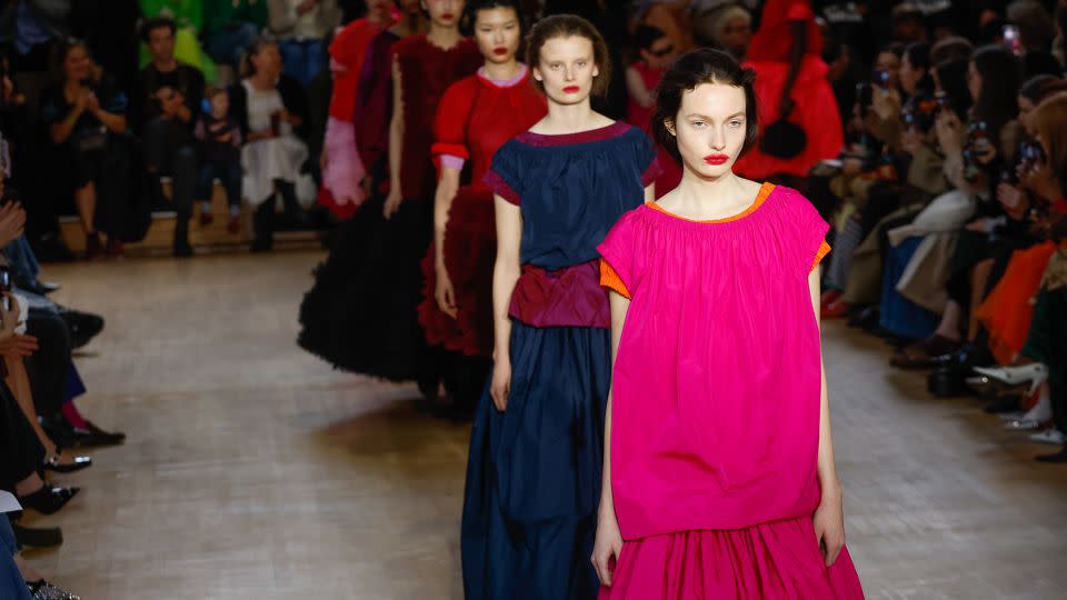 Model on the runway at Molly Goddard RTW Fall 2024 as part of London Ready to Wear Fashion Week held at the Cecil Sharp House on February 17, 2024 in London, England. (Photo by Aitor Rosas Sune/WWD via Getty Images) - Rosas Sune/WWD/Getty Images