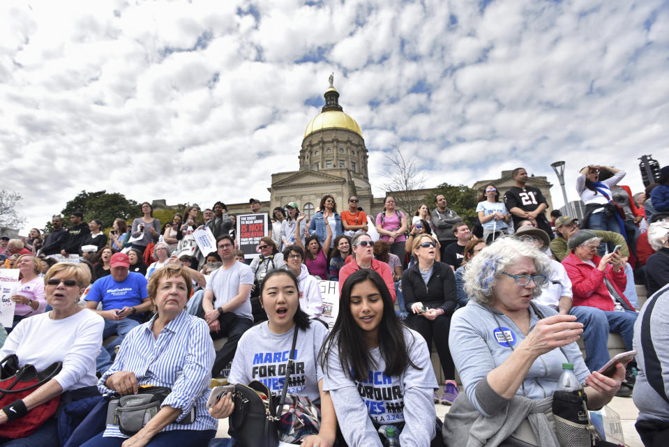 <p>Thousands of people gather Liberty Plaza during the “March For Our Life” Atlanta rally Saturday, March 24, 2018. The Atlanta police department estimated the crowd at near 30,000 people. (Hyosub Shin /Atlanta Journal-Constitution via AP) </p>
