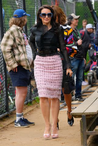 <p>Gotham/GC Images</p> Kristin Davis on the set of 'And Just Like That' season 3 in N.Y.C.