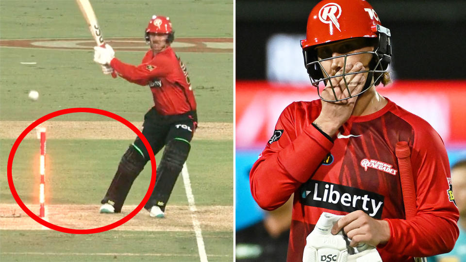 Pictured here, Nic Maddinson looks on for the Melbourne Renegades after a baffling incident in the BBL game against the Brisbane Heat. Pic: 