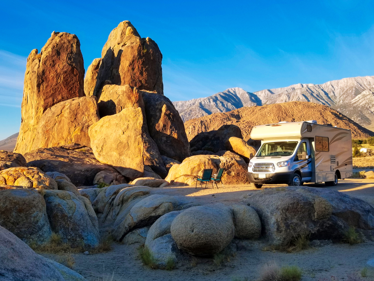 RV at a Campsite in the Alabama Hills of the Eastern Sierra Nevada Mountains, California