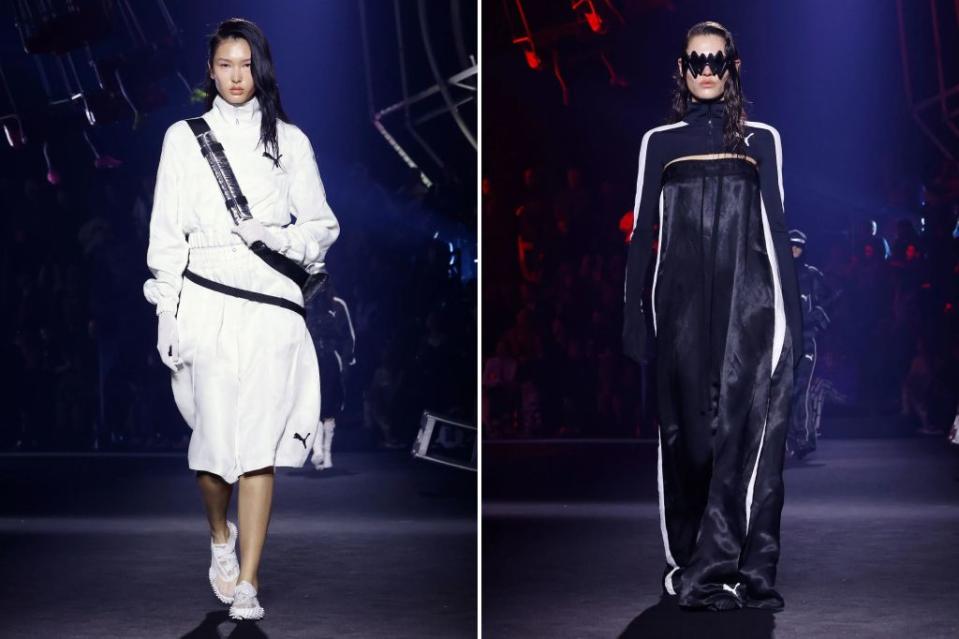 The fashion included exaggerated sportswear ensembles and couture takes and the tracksuit.