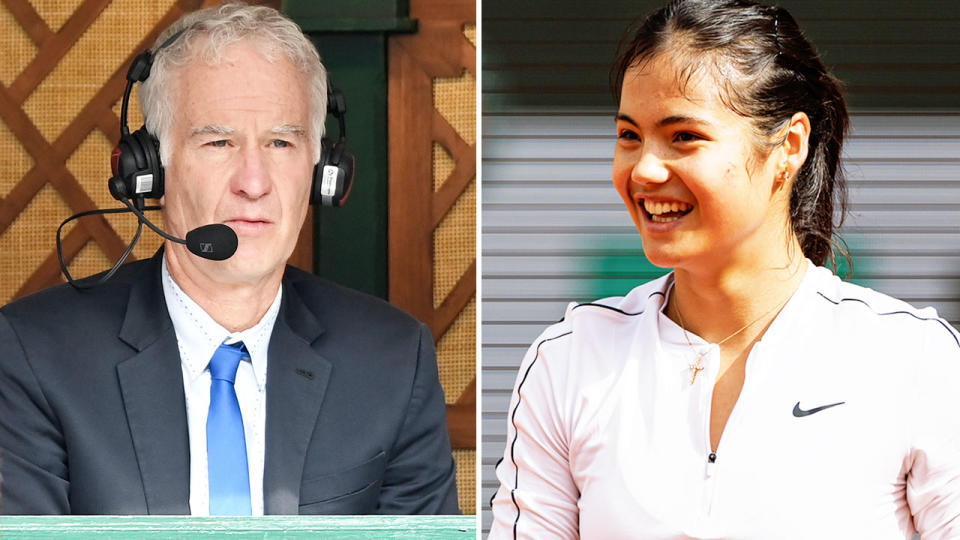 Pictured left to right, tennis legend John McEnroe and teenage British star Emma Raducanu.