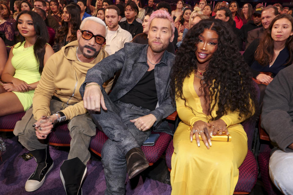 AJ McLean, Lance Bass and SZA at the 2024 iHeartRadio Music Awards held at the Dolby Theatre on April 1, 2024 in Los Angeles, California.