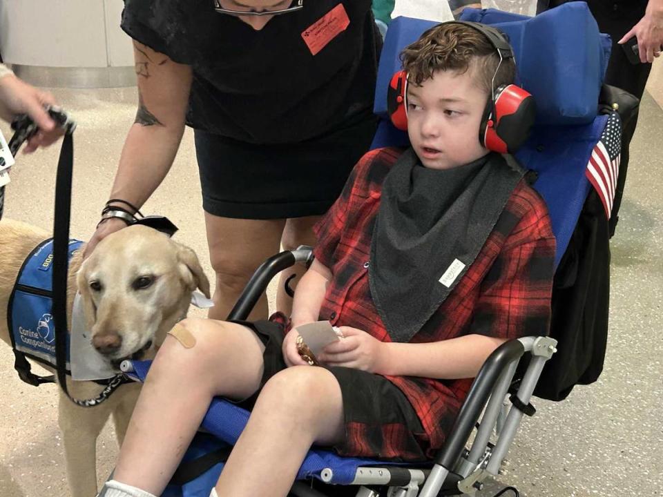 Nigel Evans, 11, visited Sutter Health’s 20th anniversary of their facility dog program on Thursday, Aug. 9, 2023. Nigel has framed photos of every “dog-tor” from Sutter Health’s Canine Companion in his bedroom.