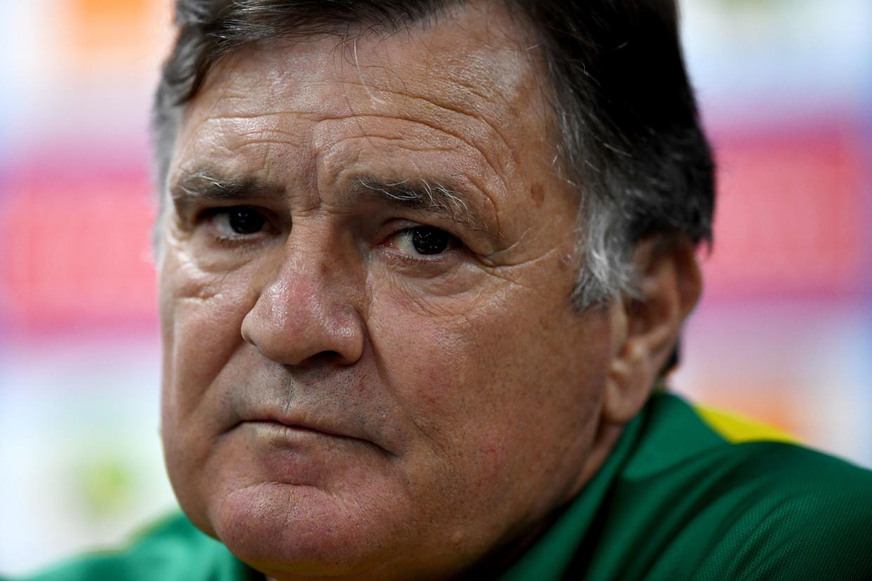 Gabon's Spanish coach Jose Antonio Camacho looks on during a press conference in Libreville on January 17, 2017 during the 2017 Africa Cup of Nations football tournament in Gabon. / AFP / GABRIEL BOUYS        (Photo credit should read GABRIEL BOUYS/AFP via Getty Images)