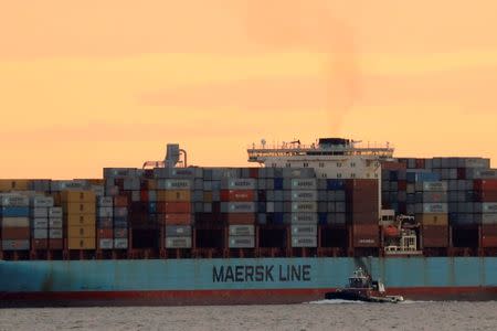 The Maersk ship Adrian Maersk is seen as it departs from New York Harbor in New York City, U.S., June 27, 2017. REUTERS/Brendan McDermid