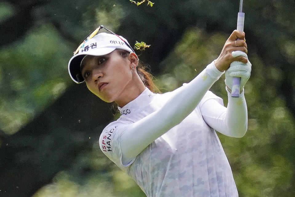 Lydia Ko of New Zealand hits her approach shot to the seventh green during the third round of the Dana Classic LPGA golf tournament Saturday, Sept. 3, 2022, at the Highland Meadows Golf Club in Sylvania, Ohio. (AP Photo/Gene J. Puskar)