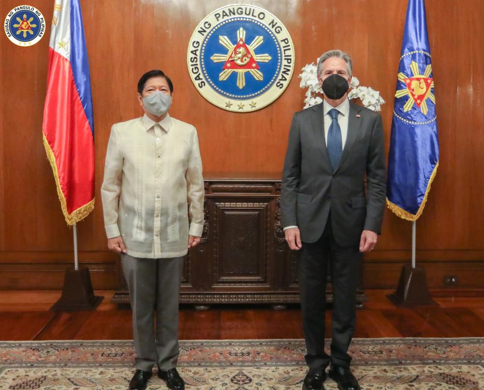 布林肯6日到馬尼拉會見菲律賓新任總統小馬可仕。（圖／翻攝自Office of the President臉書）