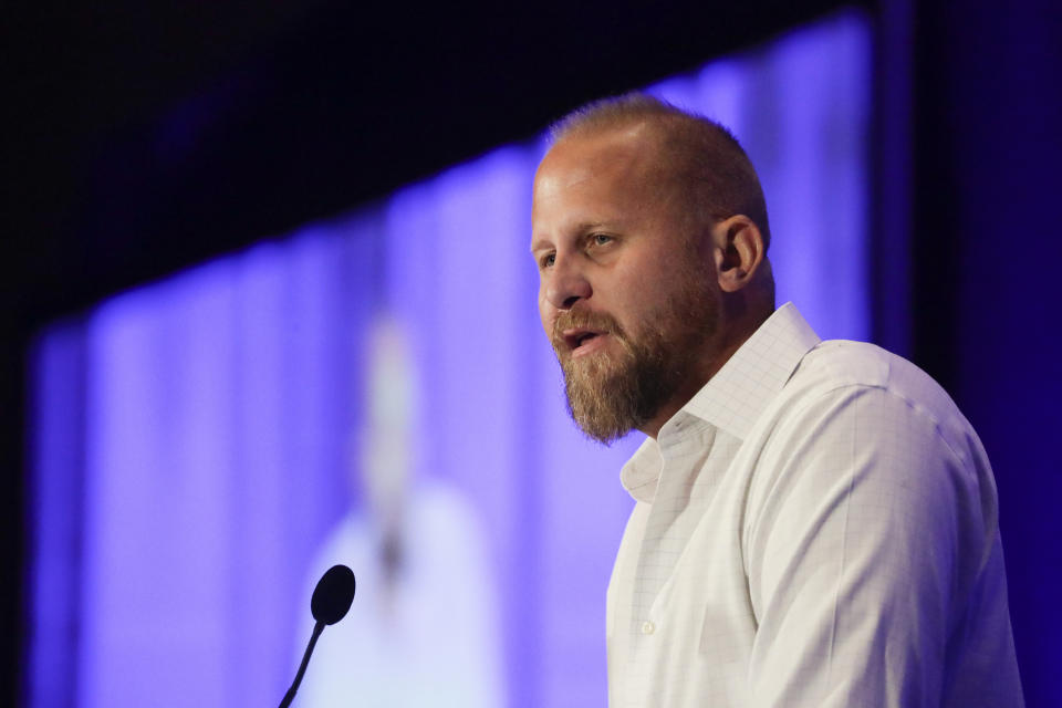 Brad Parscale campaign manager for Trump's 2020 reelection campaign speaks during the California GOP fall convention on Saturday, Sept. 7, 2019, in Indian Wells, Calif. (AP Photo/Chris Carlson)