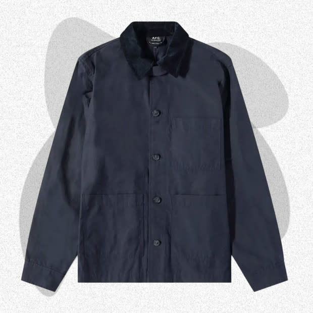 <p>Courtesy of End Clothing</p><p>The chore jacket <a href="https://www.heddels.com/2018/09/history-of-the-chore-coat/" rel="nofollow noopener" target="_blank" data-ylk="slk:originated in 19th-century France;elm:context_link;itc:0;sec:content-canvas" class="link ">originated in 19th-century France</a> and was worn by laborers who needed outerwear with convenient pockets for their tools. Parisian luxury label A.P.C. offers an updated take on the classic chore coat with a contrasting corduroy collar and light padding for warmth. The all-cotton fabric is waxed for water resistance and to create an appealing hand feel.</p><p>[$530; <a href="https://go.skimresources.com?id=106246X1712071&xs=1&xcust=mj-waxedcanvasjackets-jzavaleta-080423-update&url=https%3A%2F%2Fwww.endclothing.com%2Fus%2Fapc-gabriel-waxed-cotton-jacket-coerc-h02841-iak.html" rel="noopener" target="_blank" data-ylk="slk:endclothing.com;elm:context_link;itc:0;sec:content-canvas" class="link ">endclothing.com</a>]</p>