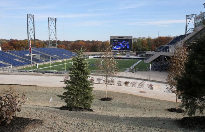 Construction at the Hall of Fame Village powered by Johnson Controls is ongoing. The Constellation Center for Excellence anchors the west end of Tom Benson Hall of Fame Stadium and is ready for occupants.