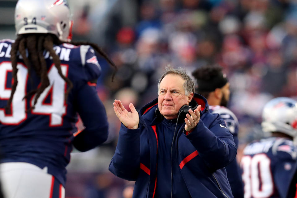 Bill Belichick offered some on-field support to his players on Sunday. (Getty Images)