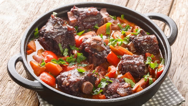 Oxtail stew in pot