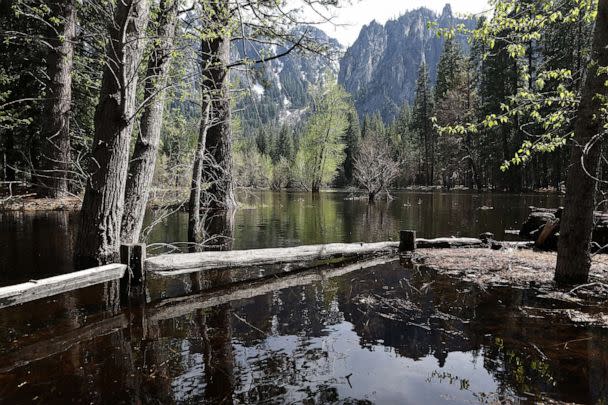 PHOTO: The snowmelt-swollen Merced River flows as warm temperatures have increased snowpack runoff, April 29, 2023, in Yosemite National Park, Calif. (Mario Tama/Getty Images)