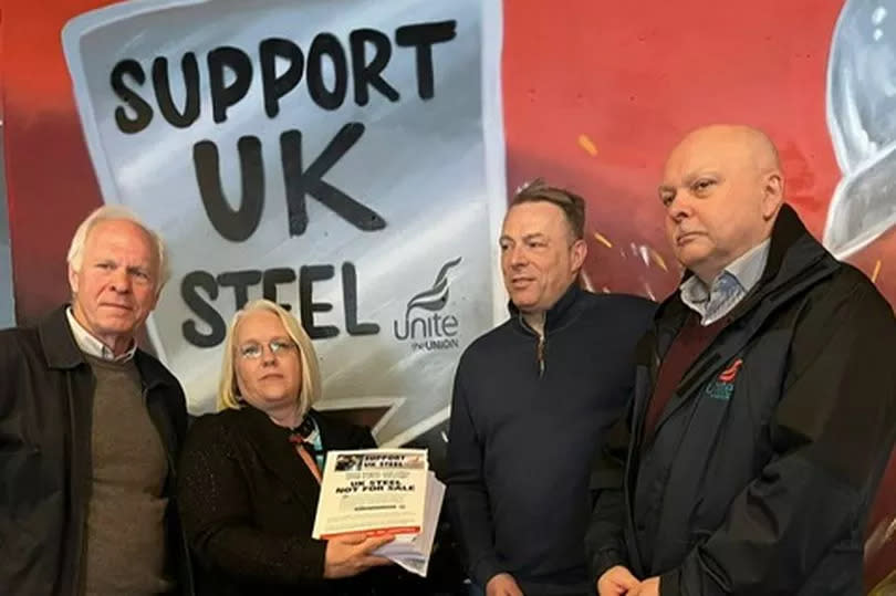 Labour Cllr Judith Matthews and parliamentary candidate Sir Nic Dakin on the left receive the Unite petition