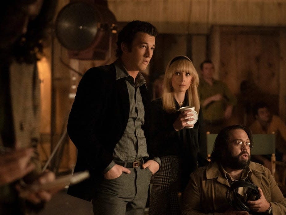 Miles Teller, Juno Temple, and Dan Fogler in the Paramount+ series "The Offer."