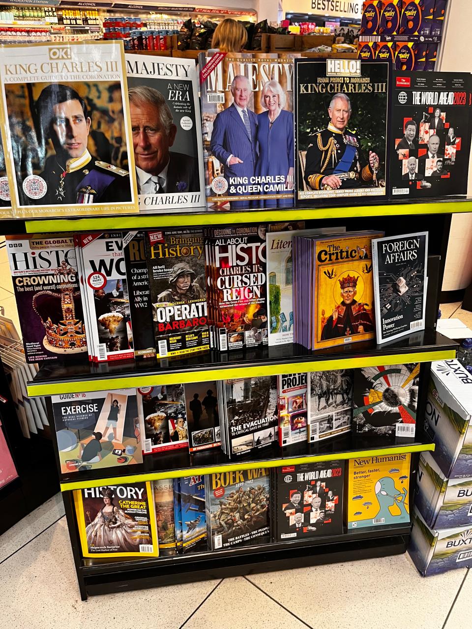 A look at the newsstand in London's Heathrow airport.