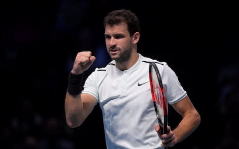 Bulgaria's Grigor Dimitrov celebrates during the final against Belgium's David Goffin - Credit: Reuters