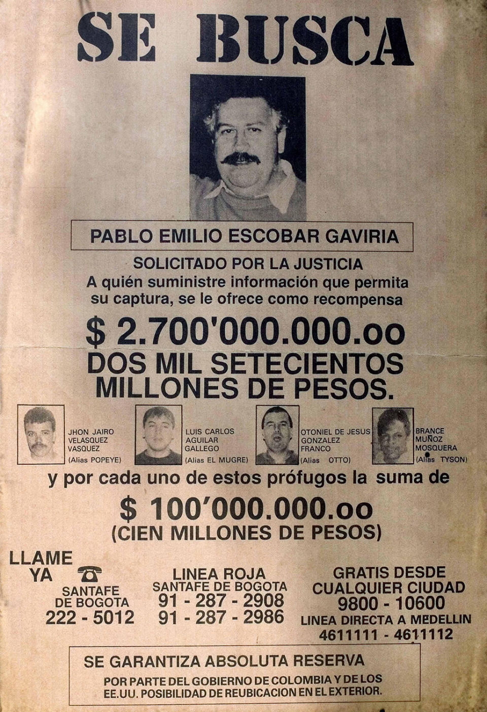 escobar wanted poster