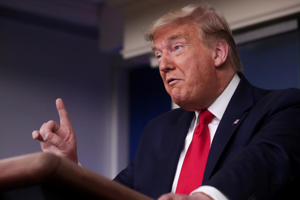 FILE PHOTO: U.S. President Trump leads daily coronavirus response briefing at the White House in Washington