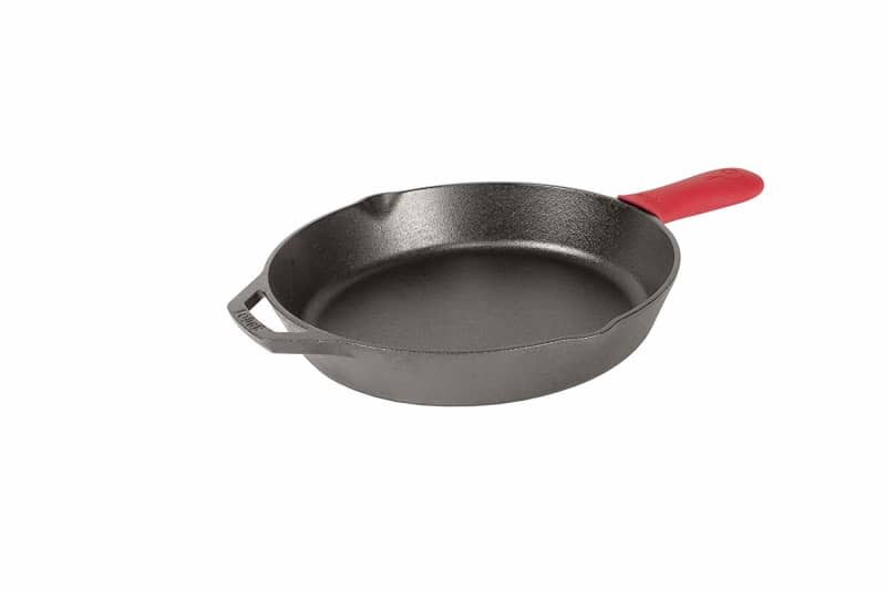 Lodge 12-Inch Cast-Iron Skillet with Red Silicone Hot Handle Holder