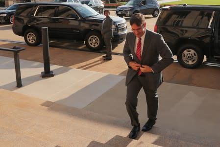 U.S. acting Secretary of Defense Mark Esper arrives for the first day in his new post at the Pentagon in Arlington, Virginia