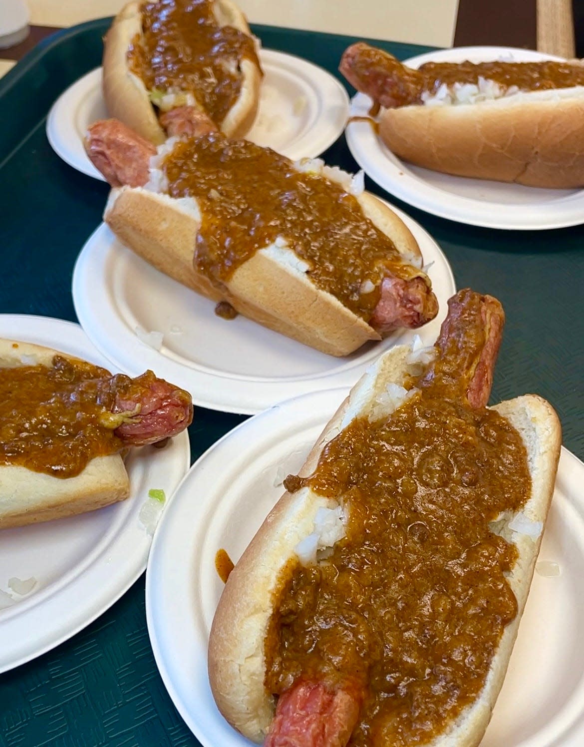 Five Texas Weiners "all the way" at The Hot Grill.