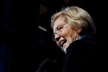 FILE PHOTO: U.S. Senator Elizabeth Warren (D-MA) speaks at a rally to launch her campaign for the 2020 Democratic presidential nomination in Lawrence, Massachusetts, U.S., February 9, 2019. REUTERS/Brian Snyder/File Photo