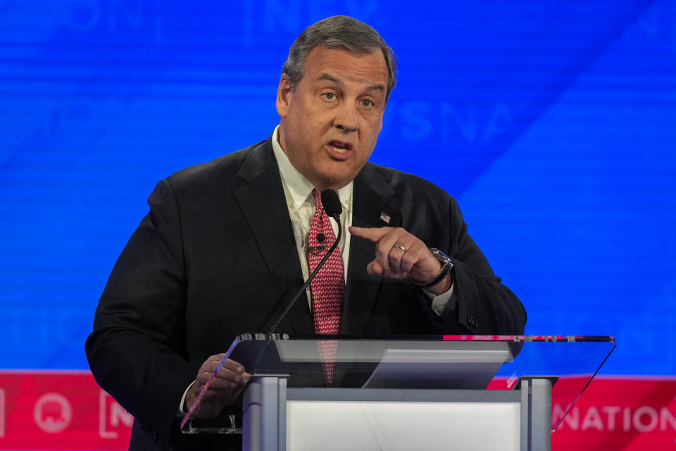 Republican presidential candidate former New Jersey Gov. Chris Christie speaks during a Republican presidential primary debate hosted by NewsNation on Wednesday, Dec. 6, 2023, at the Moody Music Hall at the University of Alabama in Tuscaloosa, Ala. (AP Photo/Gerald Herbert)