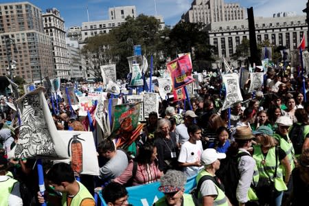 Activists take part in a demonstration as part of the Global Climate Strike in Manhattan in New York