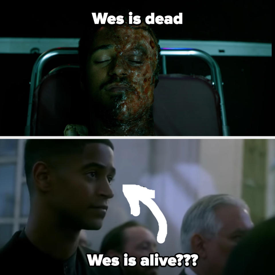 Wes dead and then seemingly alive at Annaliese's funeral