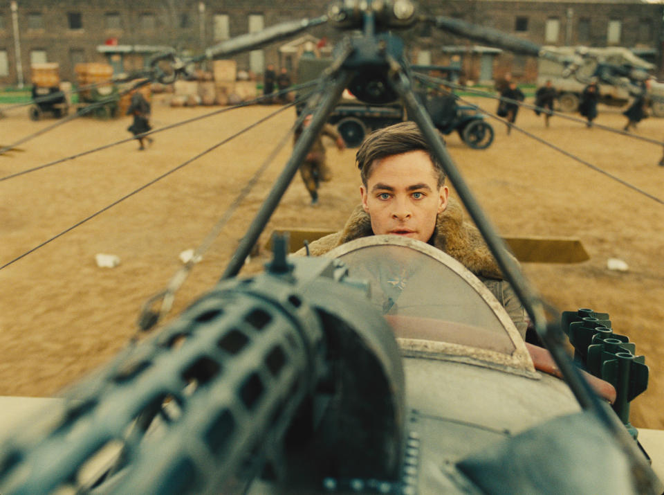 <p>Spy Steve Trevor (Chris Pine) tries to escape German forces in a stolen plane after learning of their nefarious plot to create a deadly chemical weapon. (Photo: Warner Bros.) </p>