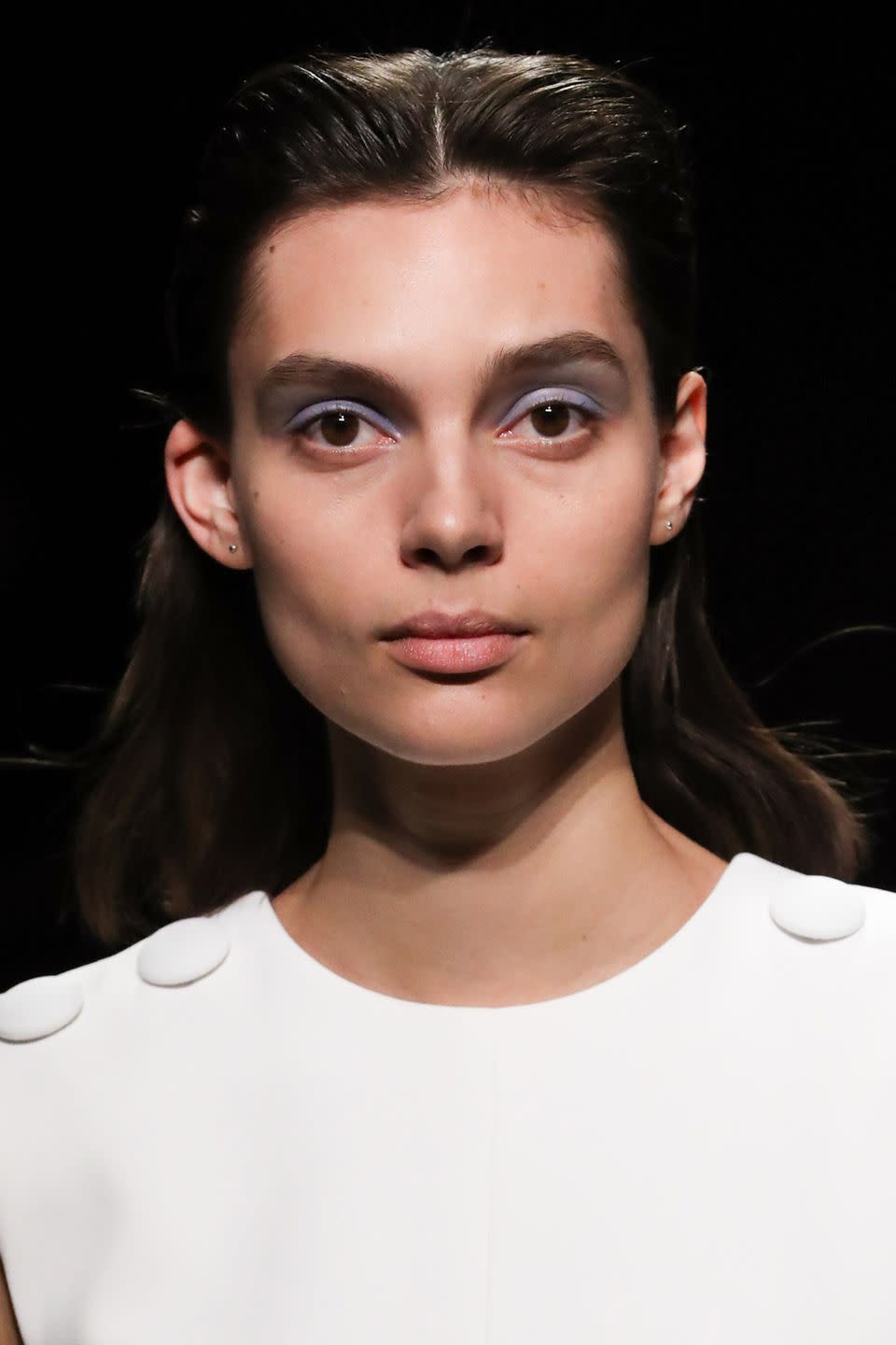 <p><strong>Trend:</strong><strong> pastel blue</strong> </p><p>A wash of pastel blue was swept over the models' eyes at the Boss Women show, from tear duct to the outer crease. The look was also paired with bold brows but no eyeliner or mascara on the lower lash line to emphasise the light colour. </p>