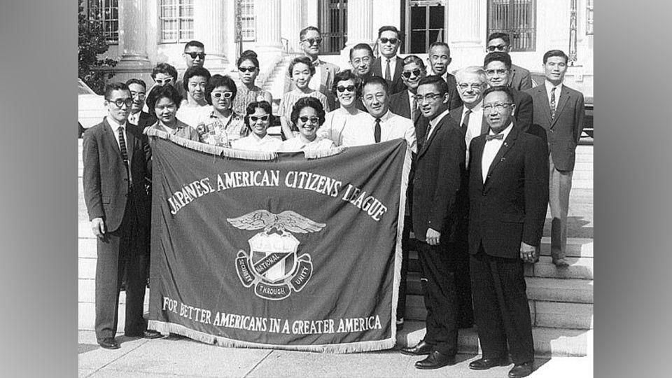 Japanese American Citizens League members at the March on Washington in 1963. - Japanese American Citizens League