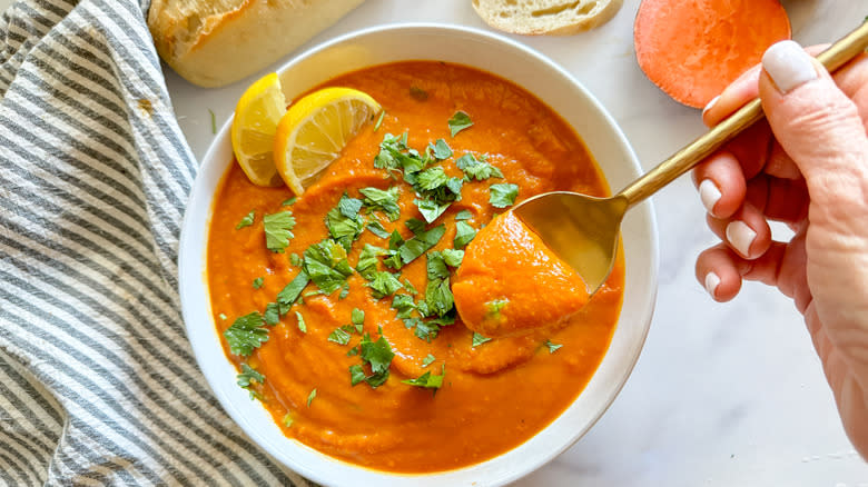 bowl of soup with spoon