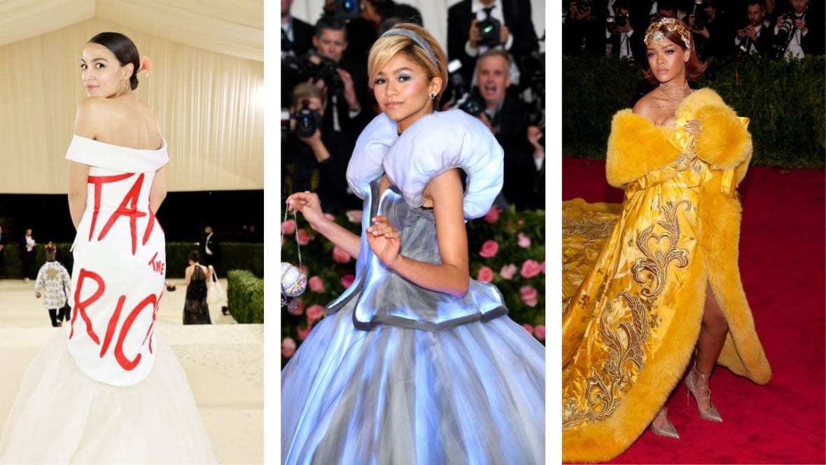 Met Gala top looks, Alexandria Ocasio-Cortez's "tax the rich dress," Zendaya at the Met Gala, Law Roach Met Gala, Rihanna at the Met Gala, Black style, Black fashion, theGrio Style Guide, theGrio.com