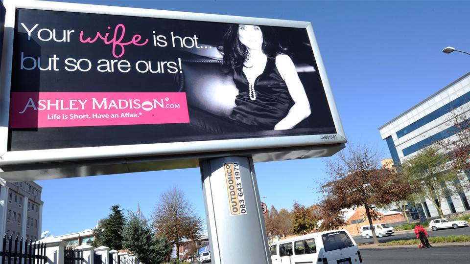 Ashley Madison raked in users with salacious advertisements and appearances on daytime television by its CEO. The pictured billboard is in Johannesburg, South Africa. The site boasted 37 million users in 40 countries at the time of the data breach in 2015. Currently, the site has about 85 million users.