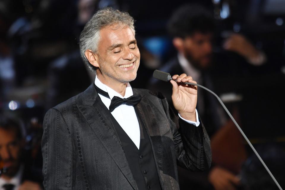 Andrea Bocelli performs at Bocelli and Zanetti Night on May 25, 2016 in Rho, Italy.