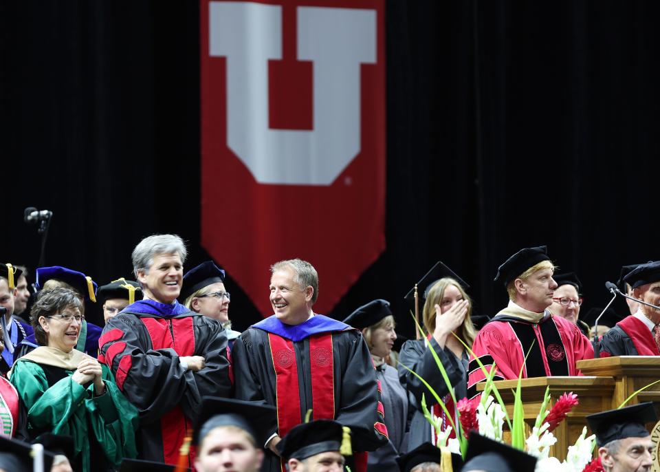 President Taylor Randall smiles during the University of Utah commencement in Salt Lake City on Thursday, May 4, 2023. With 8,723 graduates, it is the largest group of graduates in the school’s history. | Jeffrey D. Allred, Deseret News