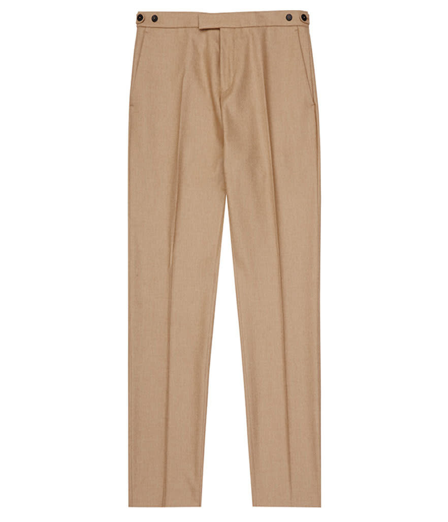 <p>Reiss Tailored Trousers in Camel, $195, <a href="https://www.reiss.com/us/p/tailored-trousers-mens-disc-t-in-camel/#" rel="nofollow noopener" target="_blank" data-ylk="slk:reiss.com;elm:context_link;itc:0;sec:content-canvas" class="link ">reiss.com</a></p><p><br></p>