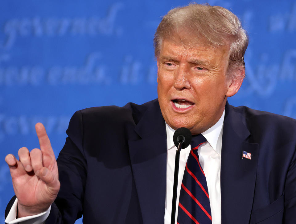 U.S. President Donald Trump participates in the first presidential debate against Democratic presidential nominee Joe Biden at the Health Education Campus of Case Western Reserve University on September 29, 2020 in Cleveland, Ohio. (Win McNamee/Getty Images)