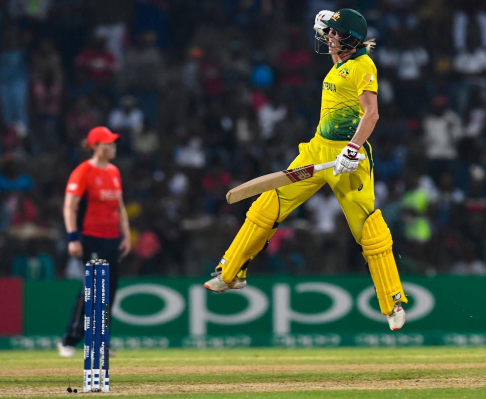 Meg Lanning celebrates beating England in the World Cup final: Getty