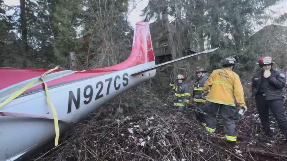 A pilot and a passenger were unhurt when their plane went down in Bellevue's Newport Hills neighborhood on March 5, 2024.